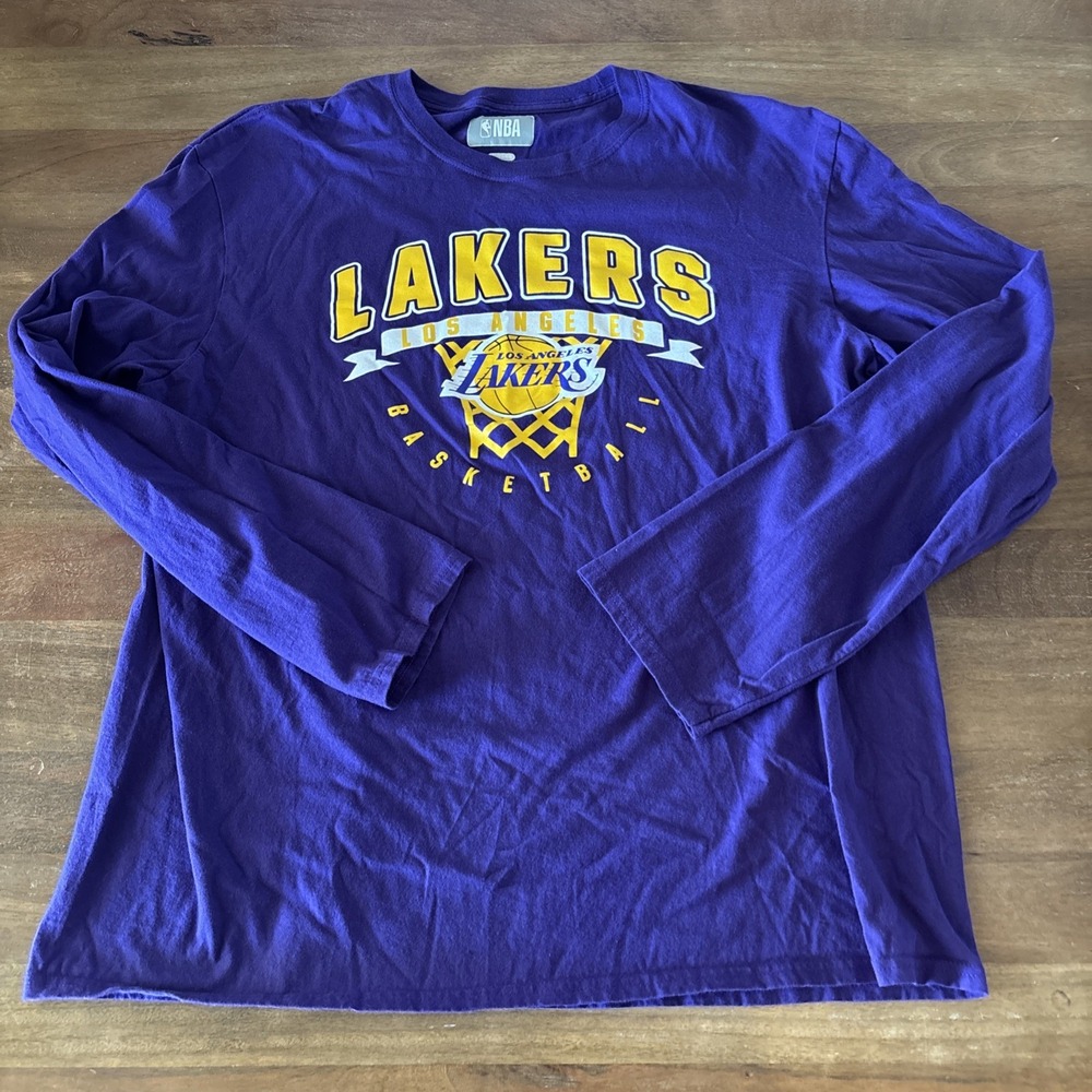Los Angeles Lakers Shirt Mens Large Purple Cotton NBA Graphic Cotton Long Sleeve